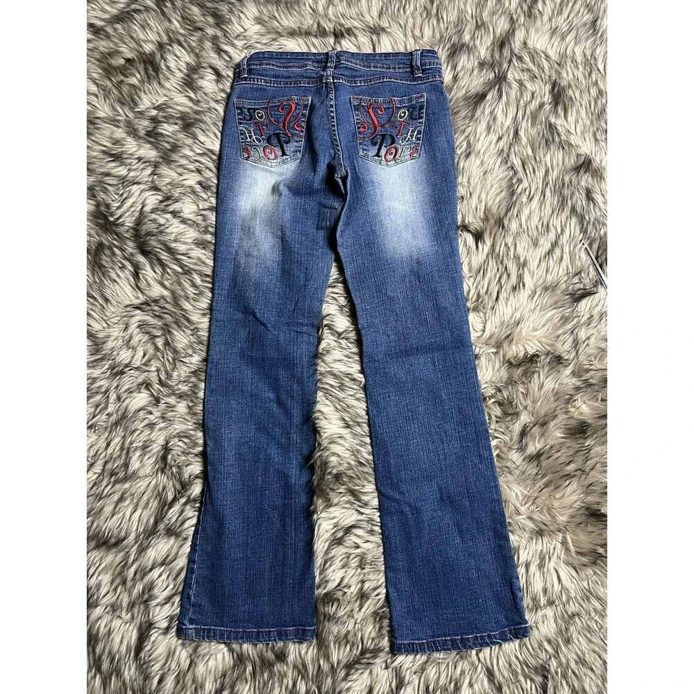 Southpole Y2K Jeans Est Ninety one Womens Embroidered Pockets Sz 7